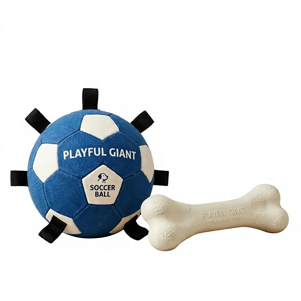 The Playful Giant Starter Kit | Durable 9" Soccer Ball & 13" Indestructible Bone